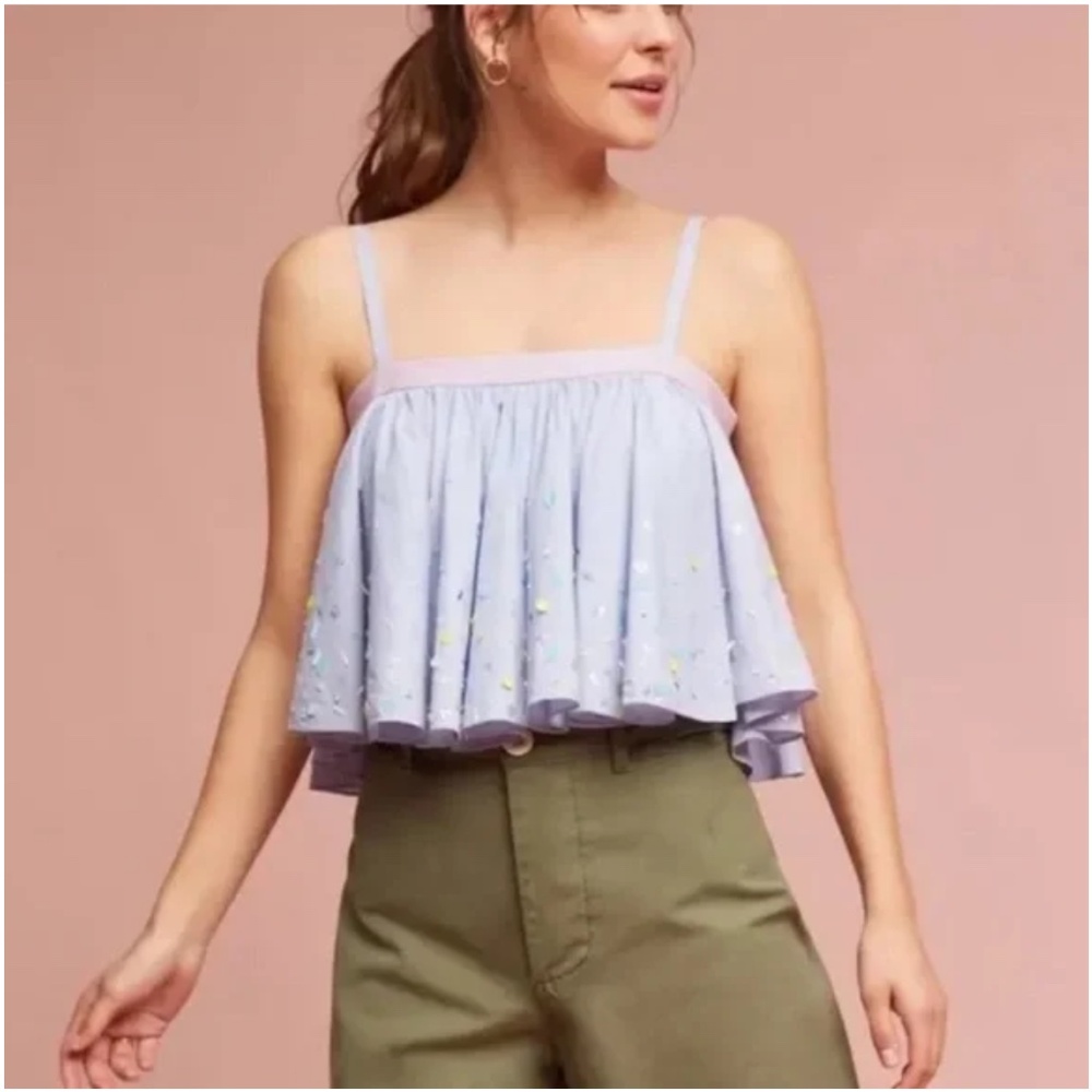 Anthropologie Pankaj & Nidhi Ayana Sequin Swing Top Shirt Tank Blue Size M